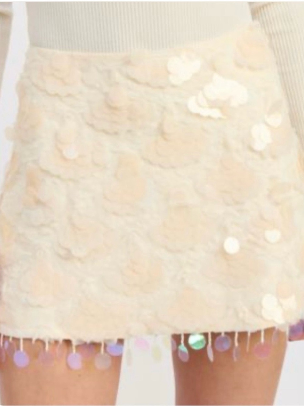 En Saison Sequin Trim Mini Skirt in Ivory L